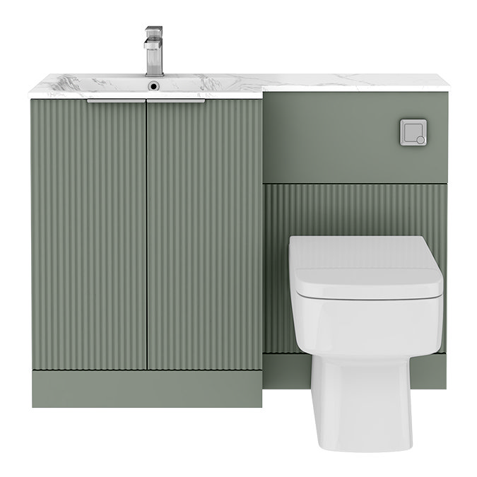 Venice Fluted 1100mm Green Combination Unit with Carrera Marble Basin, Square Pan & Chrome Flush