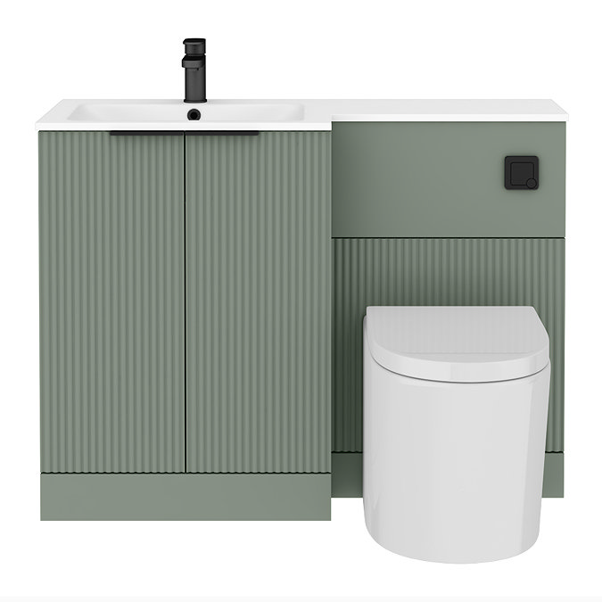 Venice Fluted 1100mm Green Combination Unit with Matt White Basin - Black Handles & Flush, Round Pan
