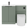 Venice Fluted 1100mm Green Combination Unit with Matt White Basin - Black Handles & Flush, Round Pan
