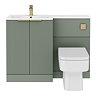 Venice Fluted 1100mm Green Combination Unit with Matt White Stone Basin - Brushed Brass Handles & Flush, Square Pan