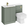 Venice Fluted 1100mm Green Combination Unit with Matt White Stone Basin - Brushed Brass Handles & Flush, Square Pan