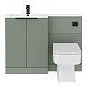 Venice Fluted 1100mm Green Combination Unit with Matt White Stone Basin - Matt Black Handles & Flush, Square Pan