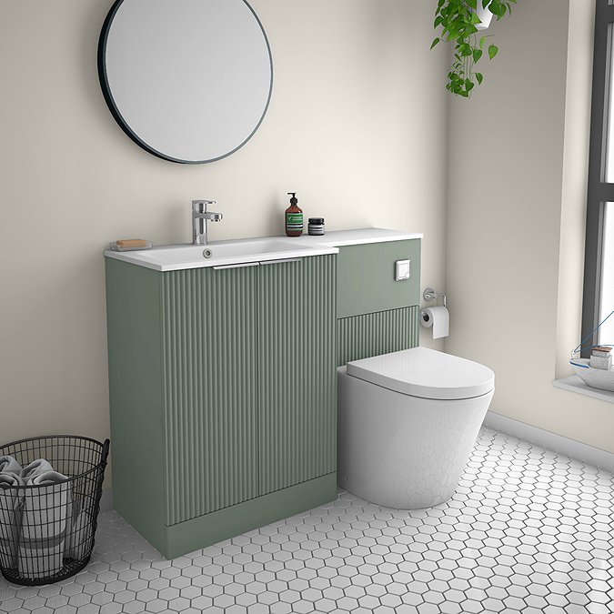 Venice Fluted 1100mm Green Combination Unit with Matt White Stone Basin, Round Pan & Chrome Flush