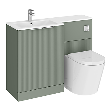 Venice Fluted 1100mm Green Combination Unit with Matt White Stone Basin, Round Pan & Chrome Flush