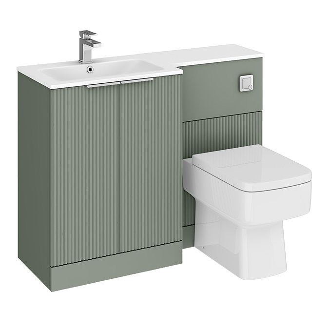 Venice Fluted 1100mm Green Combination Unit with Matt White Stone Basin, Square Pan & Chrome Flush