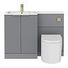 Venice Fluted 1100mm Grey Combination Unit with Carrera Marble Basin - Brushed Brass Handles & Flush, Round Pan