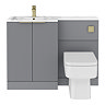 Venice Fluted 1100mm Grey Combination Unit with Carrera Marble Basin - Brushed Brass Handles & Flush, Square Pan