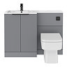 Venice Fluted 1100mm Grey Combination Unit with Carrera Marble Basin - Matt Black Handles & Flush, Square Pan