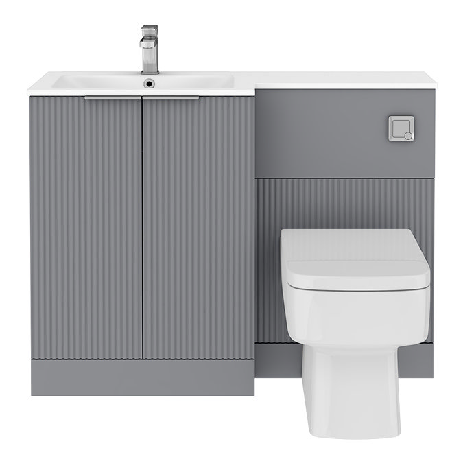 Venice Fluted 1100mm Grey Combination Unit with Carrera Marble Basin, Square Pan & Chrome Flush