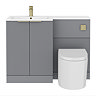 Venice Fluted 1100mm Grey Combination Unit with Matt White Basin - Brushed Brass Handles & Flush, Round Pan