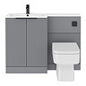 Venice Fluted 1100mm Grey Combination Unit with Matt White Stone Basin - Matt Black Handles & Flush, Square Pan