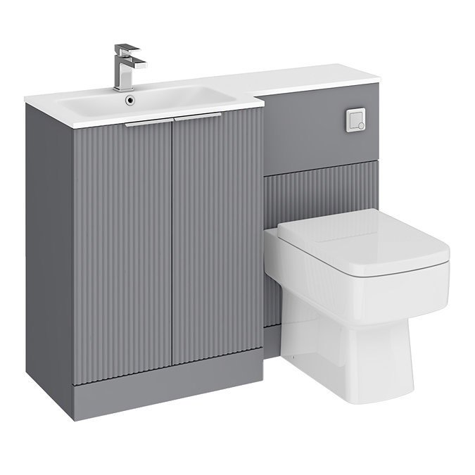 Venice Fluted 1100mm Grey Combination Unit with Matt White Stone Basin, Square Pan & Chrome Flush