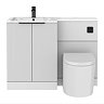 Venice Fluted 1100mm White Combination Unit with Carrera Marble Basin - Black Handles & Flush, Round Pan