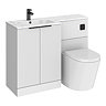 Venice Fluted 1100mm White Combination Unit with Carrera Marble Basin - Black Handles & Flush, Round Pan