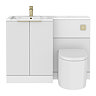 Venice Fluted 1100mm White Combination Unit with Carrera Marble Basin - Brushed Brass Handles & Flush, Round Pan