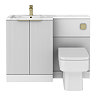 Venice Fluted 1100mm White Combination Unit with Carrera Marble Basin - Brushed Brass Handles & Flush, Square Pan