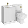 Venice Fluted 1100mm White Combination Unit with Carrera Marble Basin - Brushed Brass Handles & Flush, Square Pan