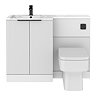 Venice Fluted 1100mm White Combination Unit with Carrera Marble Basin - Matt Black Handles & Flush, Square Pan