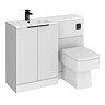 Venice Fluted 1100mm White Combination Unit with Carrera Marble Basin - Matt Black Handles & Flush, Square Pan