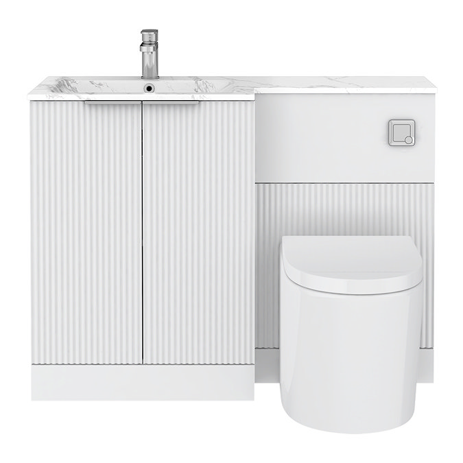 Venice Fluted 1100mm White Combination Unit with Carrera Marble Basin, Round Pan & Chrome Flush