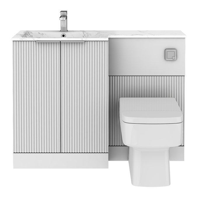 Venice Fluted 1100mm White Combination Unit with Carrera Marble Basin, Square Pan & Chrome Flush