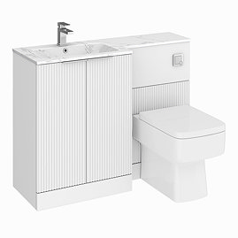 Venice Fluted 1100mm White Combination Unit with Carrera Marble Basin, Square Pan & Chrome Flush