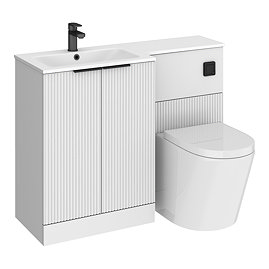 Venice Fluted 1100mm White Combination Unit with Matt White Basin - Black Handles & Flush, Round Pan