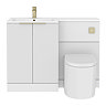 Venice Fluted 1100mm White Combination Unit with Matt White Basin - Brushed Brass Handles & Flush, Round Pan