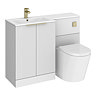 Venice Fluted 1100mm White Combination Unit with Matt White Basin - Brushed Brass Handles & Flush, Round Pan