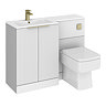 Venice Fluted 1100mm White Combination Unit with Matt White Stone Basin - Brushed Brass Handles & Flush, Square Pan