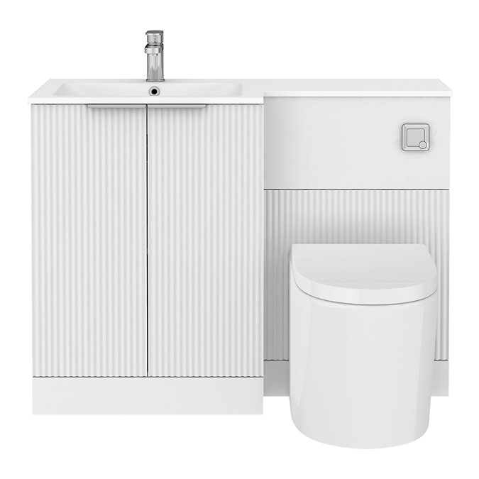 Venice Fluted 1100mm White Combination Unit with Matt White Stone Basin, Round Pan & Chrome Flush