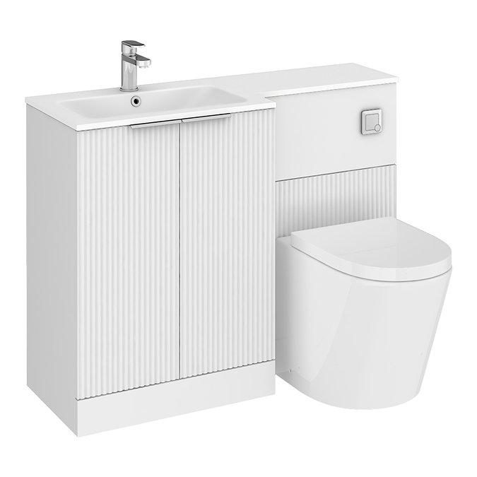 Venice Fluted 1100mm White Combination Unit with Matt White Stone Basin, Round Pan & Chrome Flush