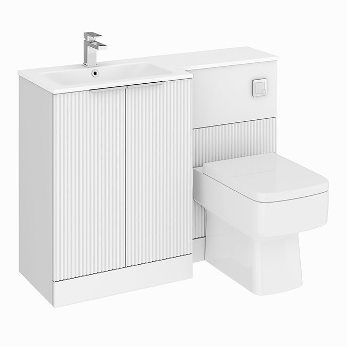 Venice Fluted 1100mm White Combination Unit with Matt White Stone Basin, Square Pan & Chrome Flush