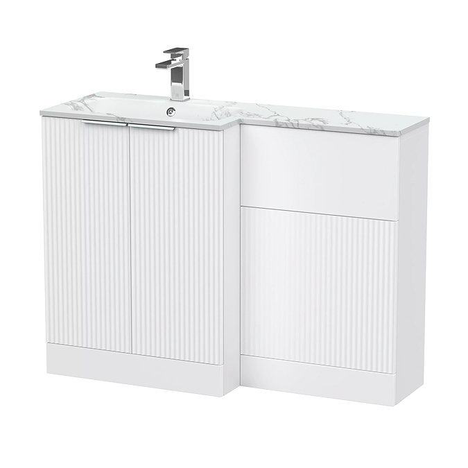 Venice Fluted 1100 White Bathroom Combination Suite Unit with Carrera Marble Basin