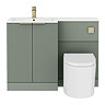 Venice Fluted 1100mm Green Combination Unit with Matt White Basin - Brushed Brass Handles & Flush, Round Pan