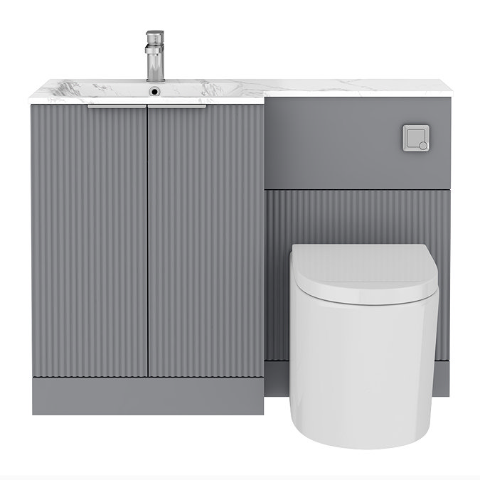 Venice Fluted 1100mm Grey Combination Unit with Carrera Marble Basin, Round Pan & Chrome Flush