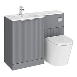 Venice Fluted 1100mm Grey Combination Unit with Carrera Marble Basin, Round Pan & Chrome Flush