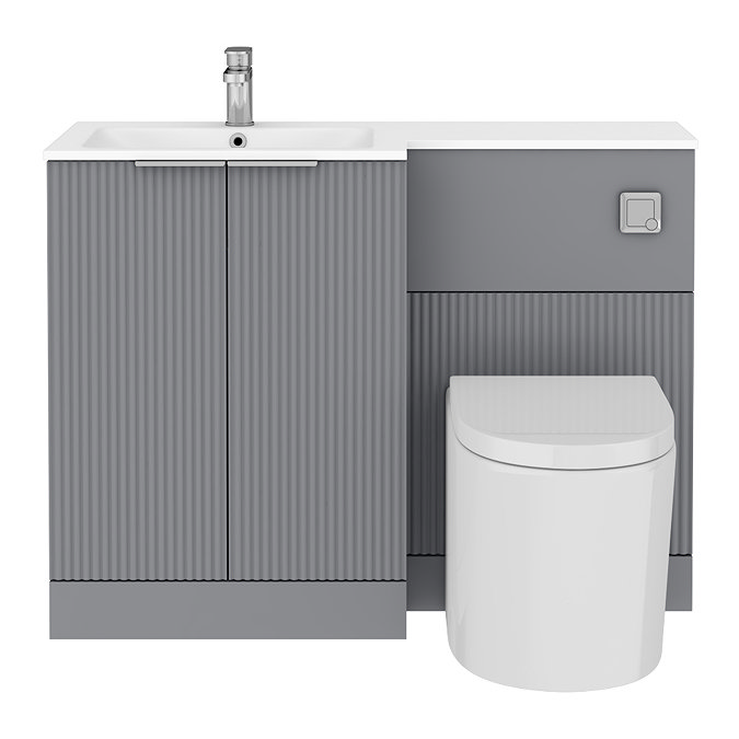 Venice Fluted 1100mm Grey Combination Unit with Matt White Stone Basin, Round Pan & Chrome Flush
