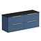 Venice Fluted 1205mm Blue Vanity Unit - Wall Hung 4 Drawer Unit with Sparkling Black Worktop & Brushed Brass Handles