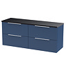 Venice Fluted 1205mm Blue Vanity Unit - Wall Hung 4 Drawer Unit with Sparkling Black Worktop & Chrome Handles