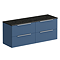 Venice Fluted 1205mm Blue Vanity Unit - Wall Hung 4 Drawer Unit with Sparkling Black Worktop & Chrome Handles