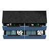 Venice Fluted 1205mm Blue Wall Hung Vanity Unit - 4 Drawers, Sparkling Black Worktop & Matt Black Handles