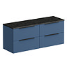 Venice Fluted 1205mm Blue Wall Hung Vanity Unit - 4 Drawers, Sparkling Black Worktop & Matt Black Handles