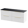 Venice Fluted 1205mm White Vanity Unit - Wall Hung 4 Drawer Unit with Sparkling Black Worktop & Brushed Brass Handles