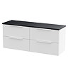 Venice Fluted 1205mm White Wall Hung Vanity Unit - 4 Drawers, Sparkling Black Worktop & Chrome Handles