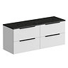 Venice Fluted 1205mm White Wall Hung Vanity Unit - 4 Drawers, Sparkling Black Worktop & Matt Black Handles