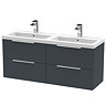 Venice Fluted 1205mm Satin Anthracite Grey 4-Drawer Double Basin Vanity Unit with Chrome Handles