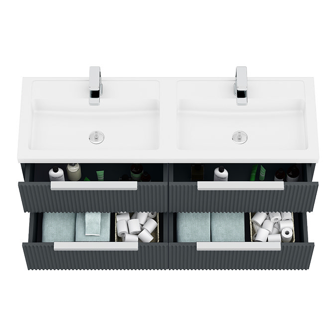 Venice Fluted 1205mm Satin Anthracite Grey 4-Drawer Double Basin Vanity Unit with Chrome Handles