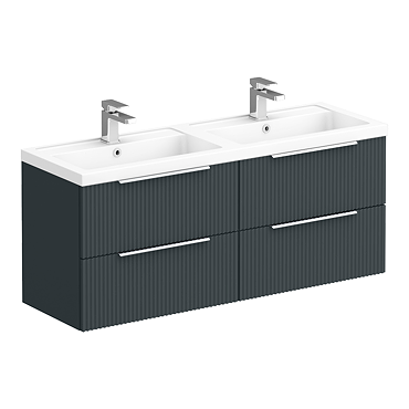 Venice Fluted 1205mm Satin Anthracite Grey 4-Drawer Double Basin Vanity Unit with Chrome Handles
