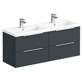Venice Fluted 1205mm Anthracite Vanity Unit - Wall Hung 4 Drawer Double Basin with Chrome Handles